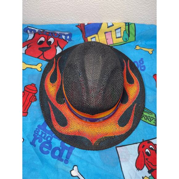 Vintage weave straw cowboy hat w/ hand painted flames by flamezone RARE - Picture 2 of 6
